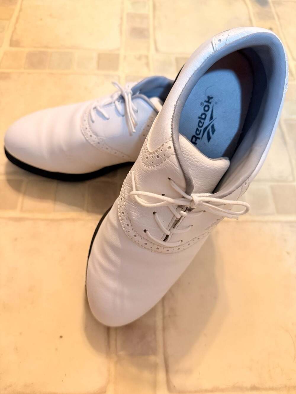 Reebok Saddle Golf Shoes Size 8.5 White Leather Cleats